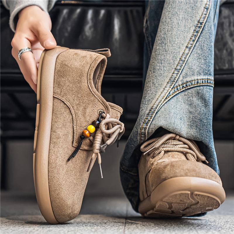 Men's Casual Suede Shoes Spring Summer Autumn Winter New Style Thick Bottom round Head Japanese Style Snow Boots Magic Tape