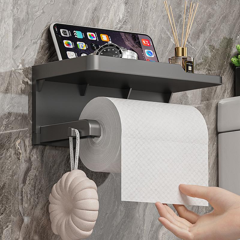 Bathroom Wall-Mounted Tissue Box Tissue Holder No-Punching Design Toilet Paper Roll Holder Storage Rack Modern Simple Style