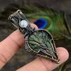 Ruby Zosite, Moonstone Lab-Created Copper Wire Wrap Jewelry Pendant 2.76" t7y77