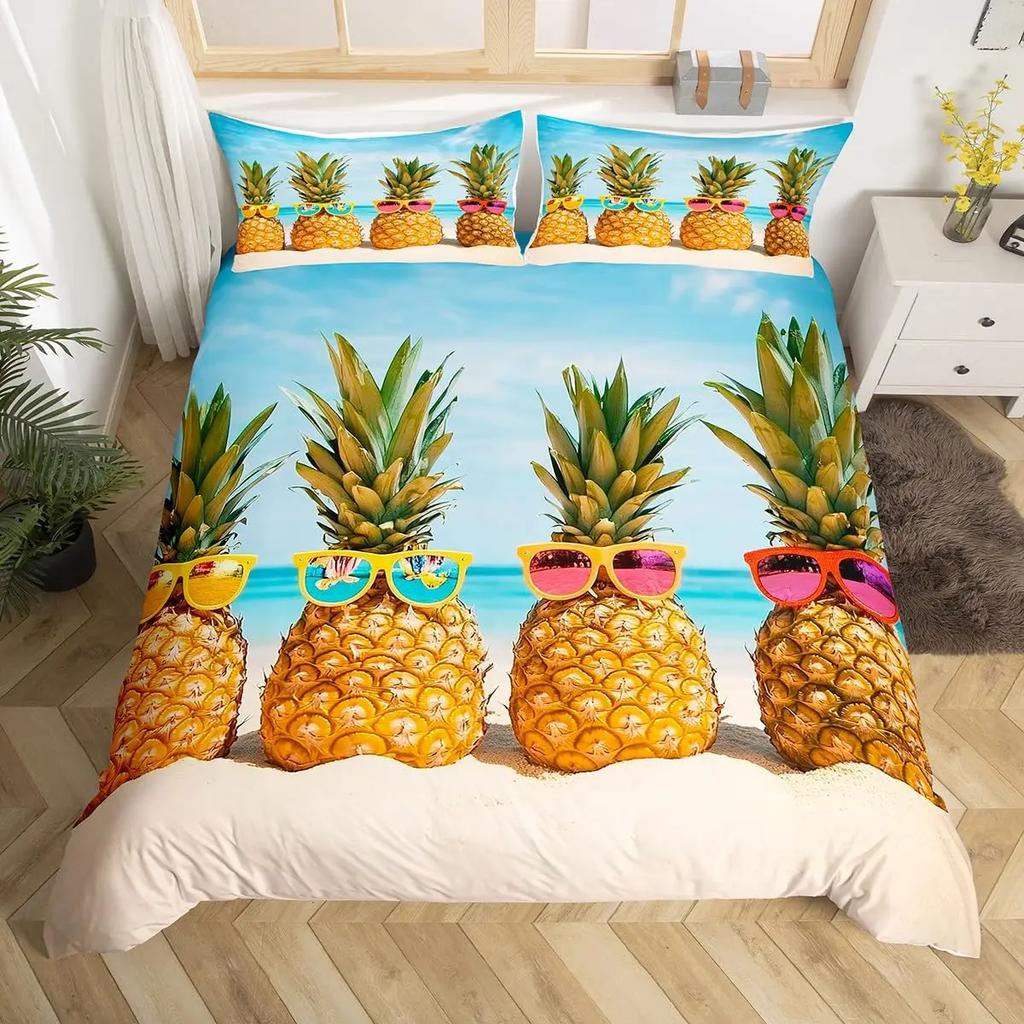 Pineapple Duvet Cover Set Fruit Pineapple Print Single Queen Bedding Set for Kids Adults Bedroom Luxury Decor King Duvet Covers