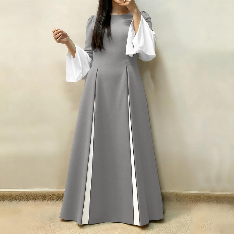 ZANZEA Women Casual Round Neck Long Sleeve Loose Long Dress
