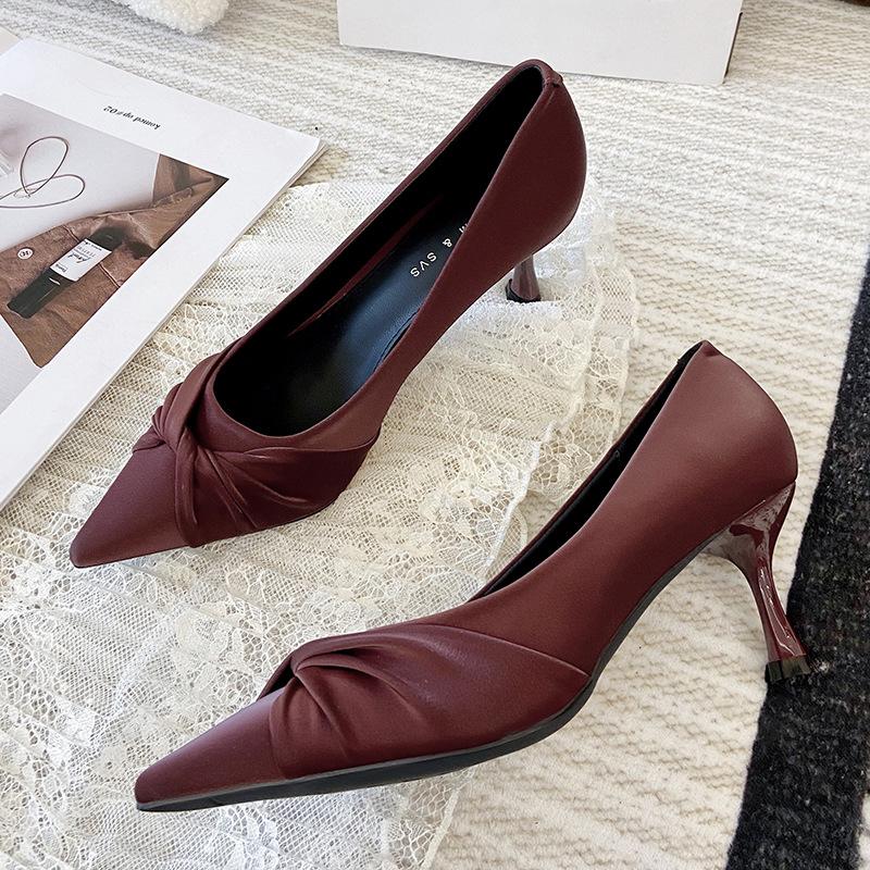 

G60-62025 Осенний темперамент высокие каблуки женские тонкие каблуки модный стиль знаменитости остроносые туфли-лодочки женские 39 бордовый