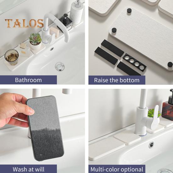 4Pcs Water Absorbing Stone Tray Instant Dry Sink Coasters Kitchen Sponge Hand Soap Tray & Toothbrush Holders for Bathroom Counter
