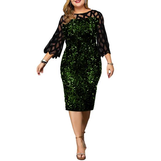 O-ringning 45720 Ärm Midja Åtsittande Höftomslutande Kroppsnära Klänning Paljetter Genomskinlig Mesh