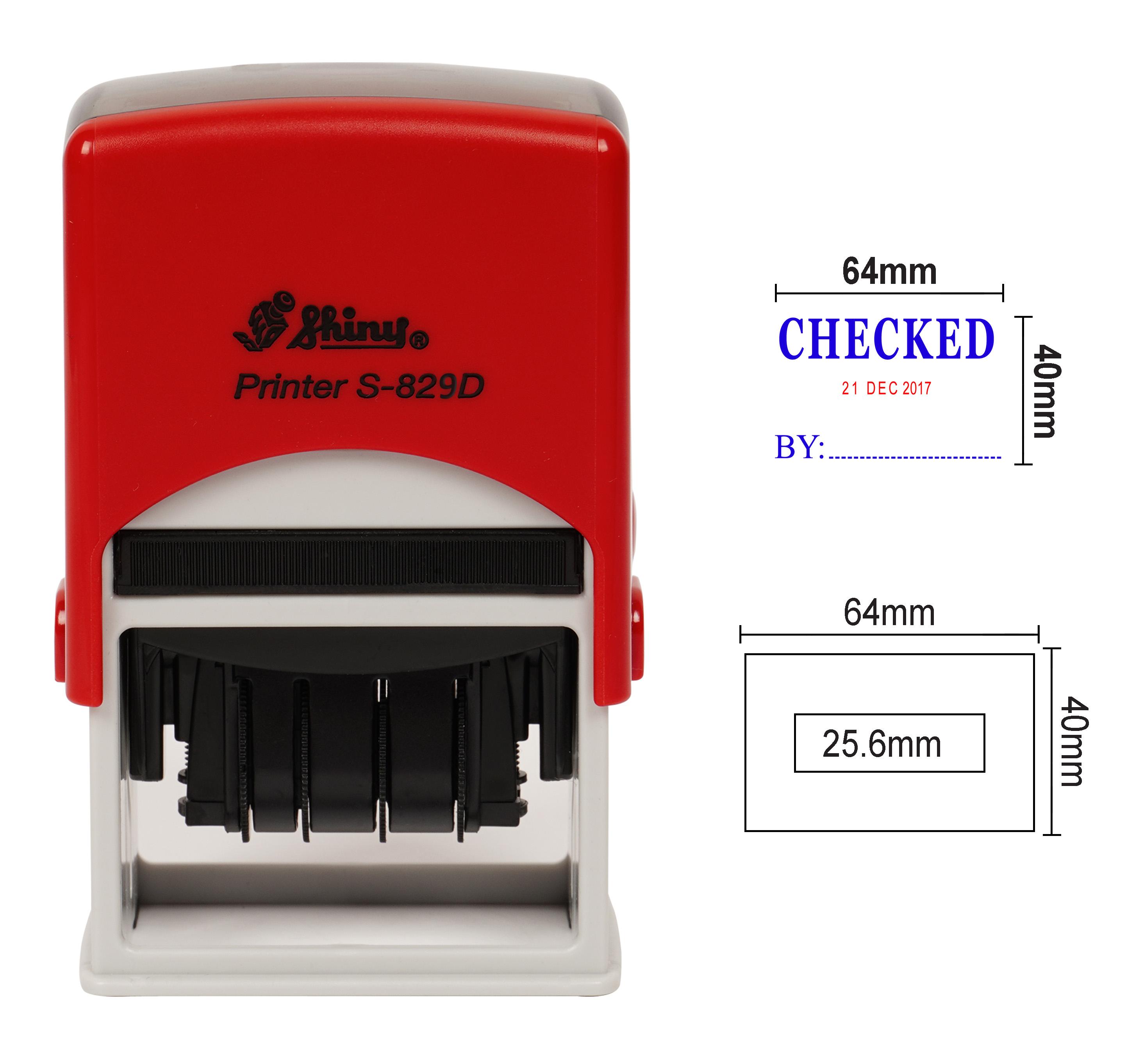 

Self Inking Shiny Date Stamp With Checked By Text Office Stationery Rubber Stamper Blue With Red Date - 64mm x 40mm синій