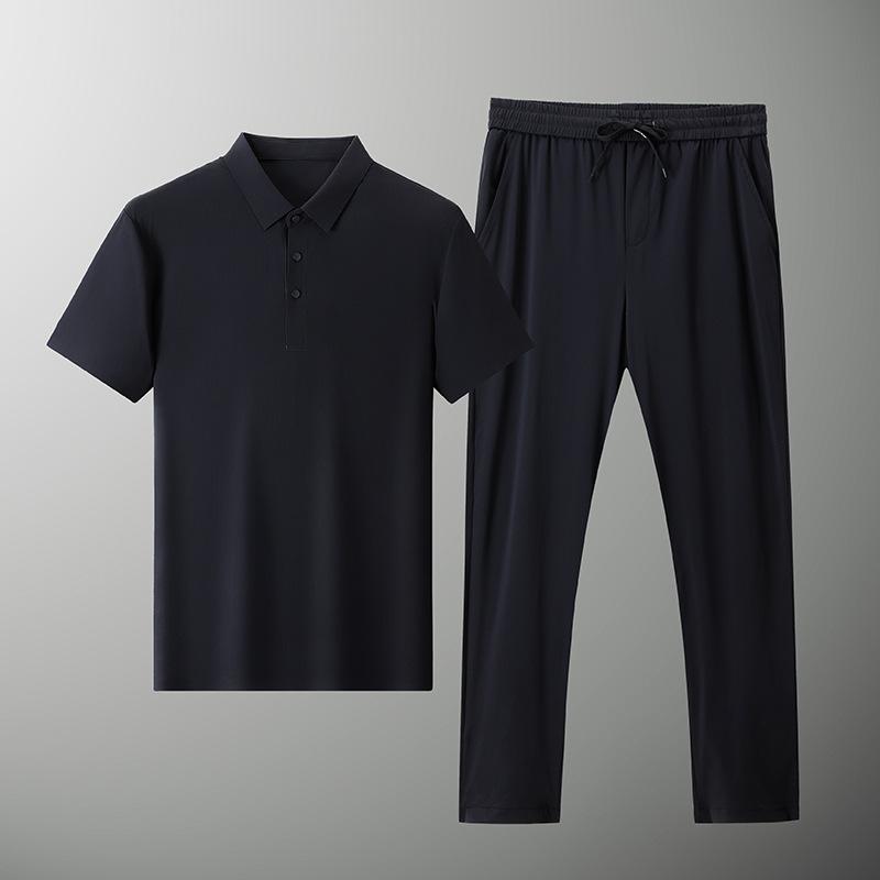 Summer Men's Sports and Leisure Suit Short-sleeved Trousers Home Ice Silk 2-piece Suit