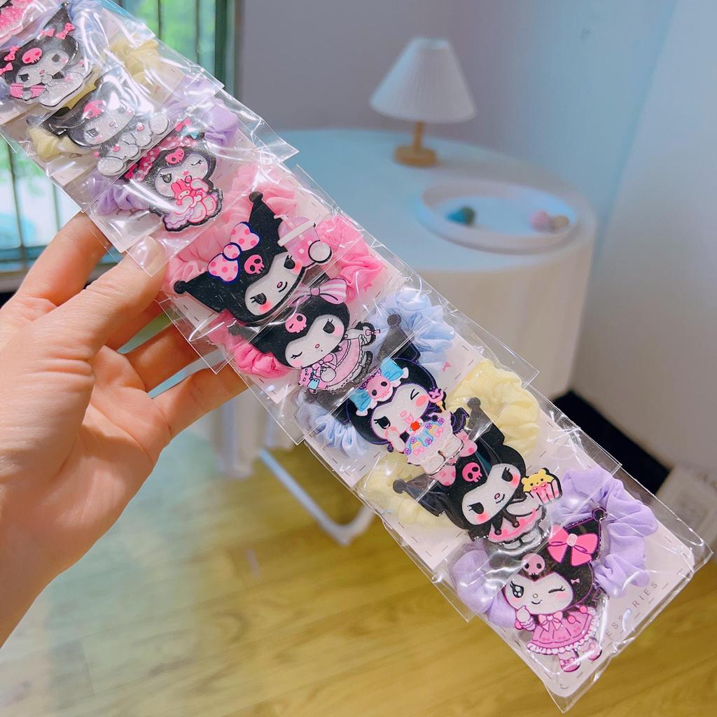 Korean Kuromi Black Hair Clip: Cute Children's Hair Accessories with BB Clip & Rubber Band.