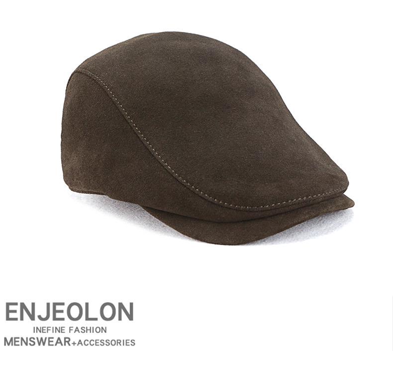 Unisex Genuine Leather Sheepskin Suede Flat Cap - Trendy Duckbill Beret for Spring, Autumn, and Winter