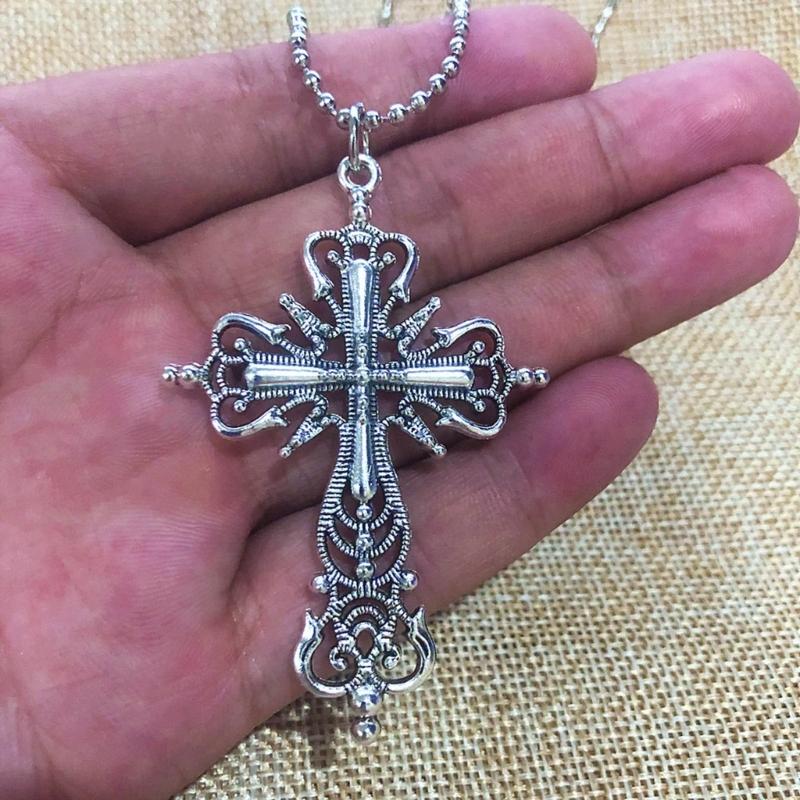 Vintage Cross Pendants Necklace for Women Kpop Punk Chain Necklaces Long Korean Fashion Retro Jewelry On The Neck Gift