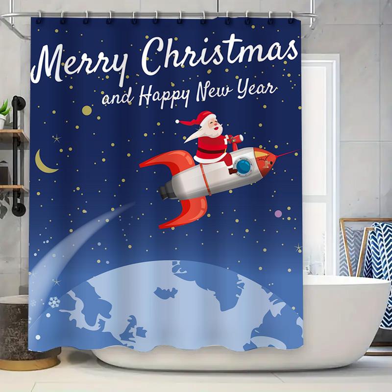 Tu Christmas Santa Claus Astronaut Shower Curtain Space Galaxy Universe Holiday Decor Modern Bathroom Fabric Backdrop