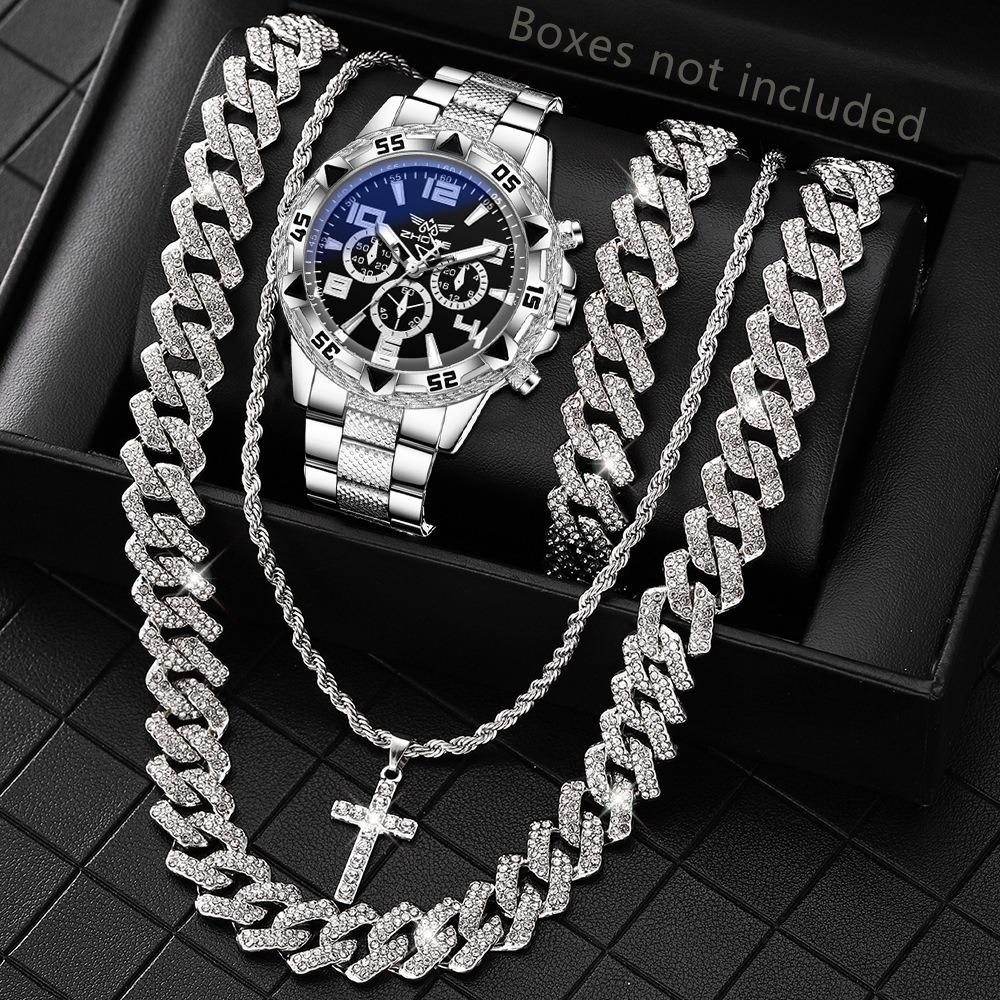 Men's Watch Blu-ray Glass Quartz Watch Classic Watch False Three-eye Digital Alloy Watch