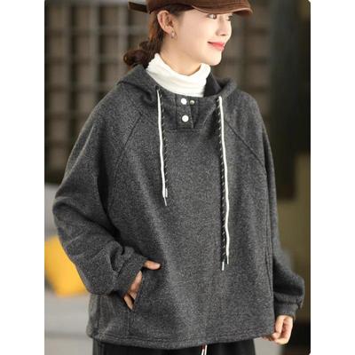 2025 Women's Winter Woolen Hooded Sweatshirt with Inner Velvet Layer - Thick, Warm Pullover Hoodie (Style 1011)
