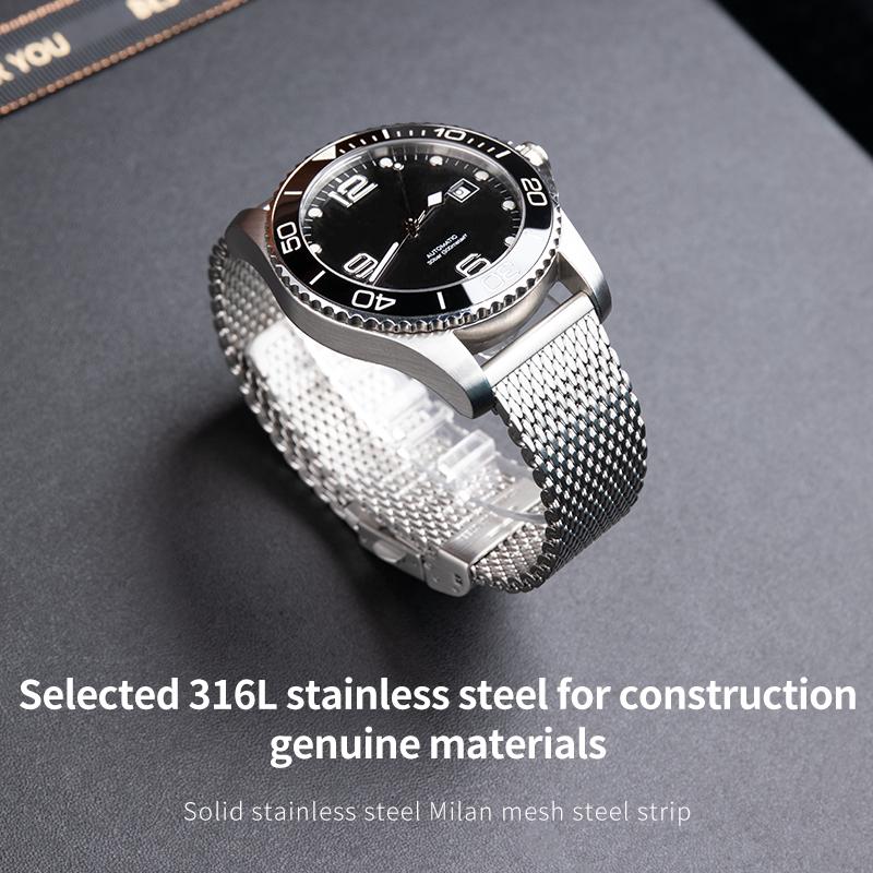 Correa de Reloj de Acero Inoxidable Malla Milanesa 19/20/21/22mm Pulsera Para Correa Longines Plana Para Hydroconquest Master Collection