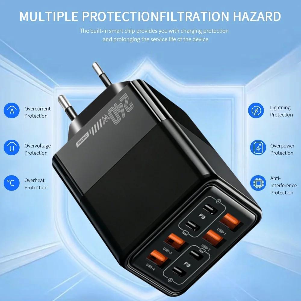 8 In 1 PD 240W Charger Fast Charging Phone Charger Power Adapter For iPhone Samsung Xiaomi Huawei EU/US/UK Plug Wall Charger