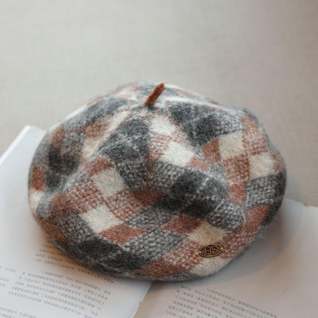 Vintage Woolen Beret Hat Winter Hats For Women Plaid Vintage Bonnet Painter Cap Female Fashion Accessories New