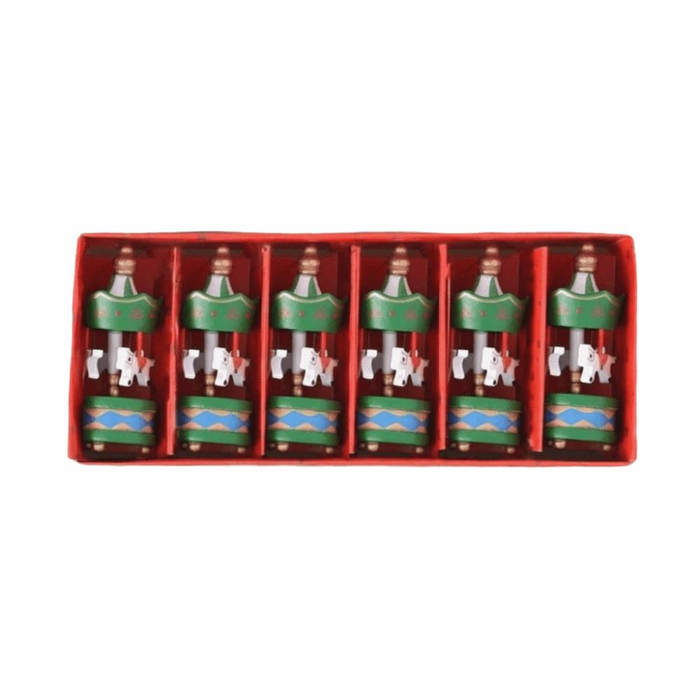 

6Pcs New Mini Christmas Wooden Carousel Gifts DIY Crafts Xmas Carousel Hanging Christmas Handmade Carousel New Year Decor зелений