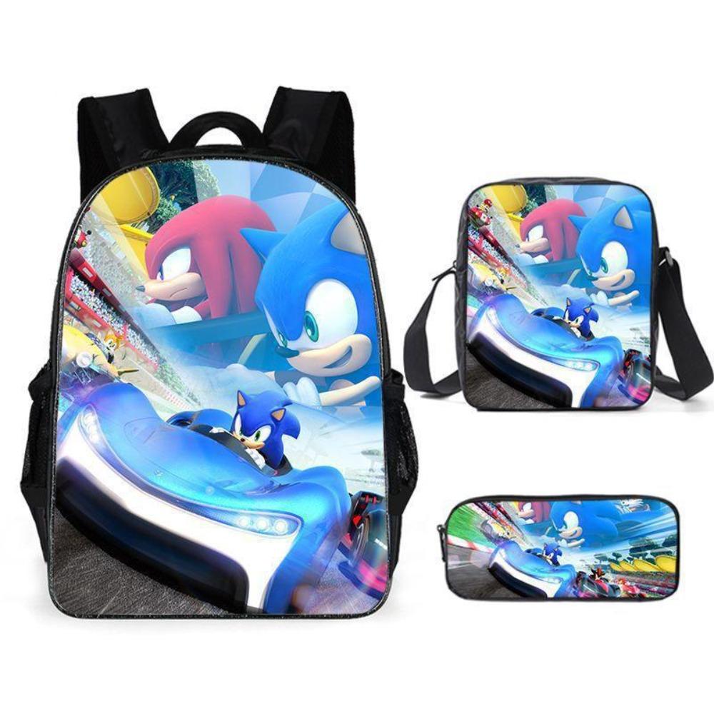 Sonic Elementary School Student Backpack 3-Piece Set Anime Cartoon Backpack Shoulder Bag Pen Bag