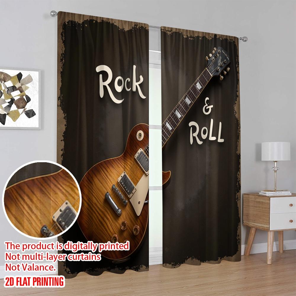 2D Flat Printing 2pcs Party Curtains Rock Guitar Protecting Privacy Festive Wall Decor for Apartment Decoration