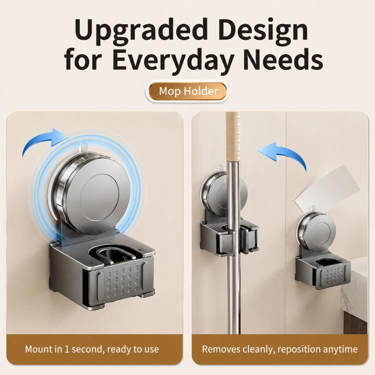 No-drill Suction Cup Wall Mount Mop Holder Broom Storage Clip