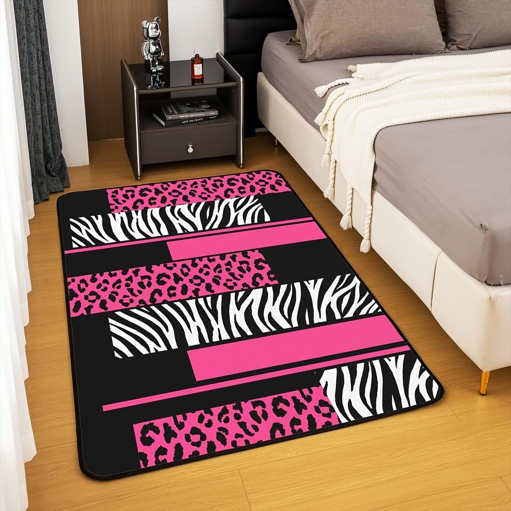 1pc Leopard Zebra Carpet, Leopard Pink White Black Special Carpet Suitable for Living Room, Bedroom, Computer Room, Dining Room, Under Table