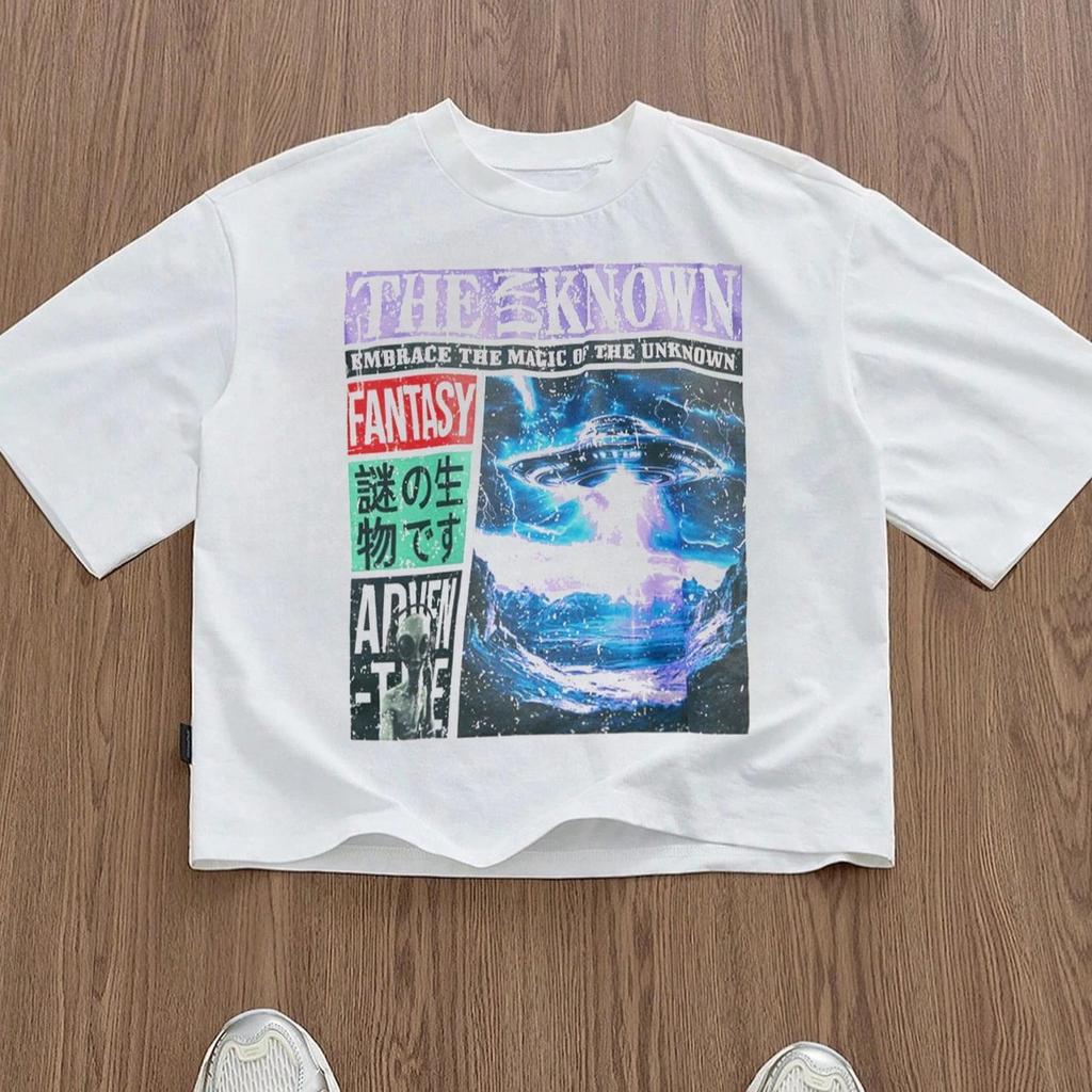 Vintage American High Street Bedrucktes Kurzarm Y2K Sporttop Trend Bedruckte Baumwolle Lässiges Lockeres T-Shirt Unisex