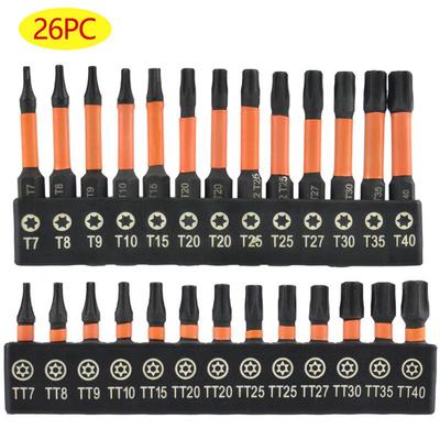 26-teiliges 1/4" Sechskant Schaft Torx Bit Set, 25mm & 50mm, Massiv & Hohl, S2 Legierter Stahl