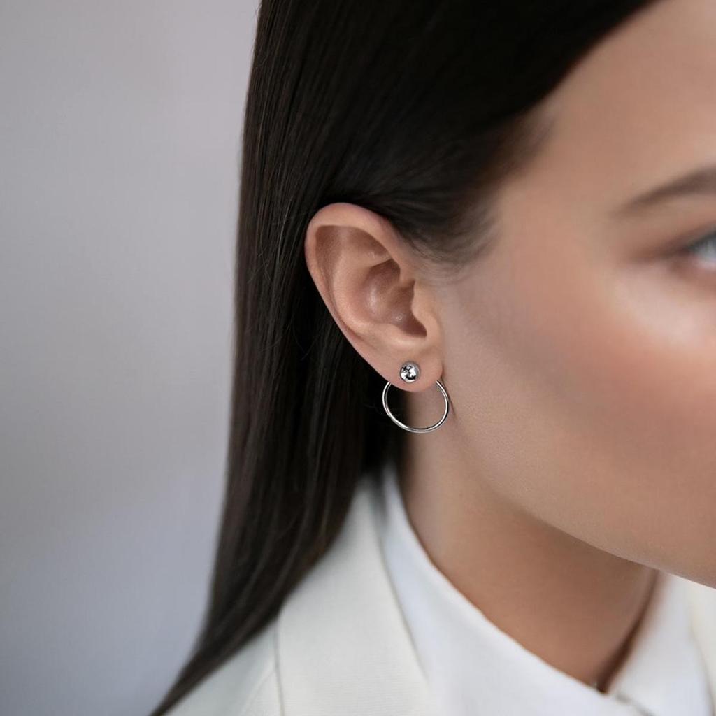 S925 Sterling Silver Geometric Circle Earrings - Light Gold Round Bead Studs, High-End, Versatile Jewelry for Women