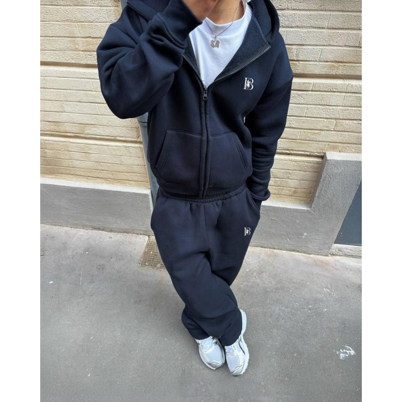 Tuta Jogger con Felpa con Cappuccio e Zip Oversize Unisex Streetwear Casual Abbigliamento Sportivo Uomo Donna