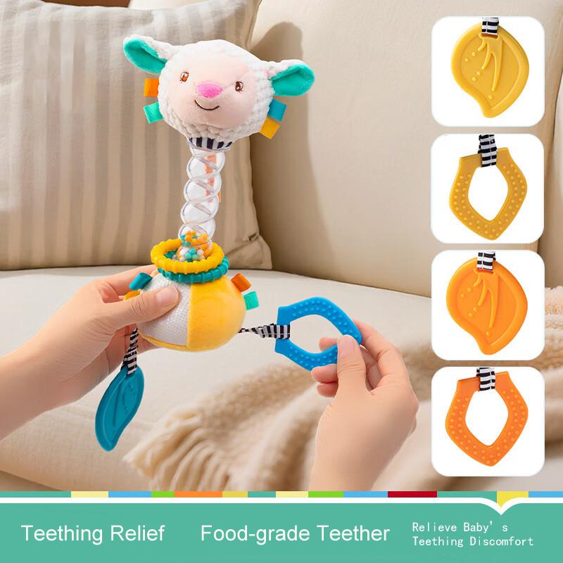 Baby Rattle Toy Infant Soothing Teether Soft Plush & Cotton Hand-Grip Training Ring for Newborns & Toddlers H104