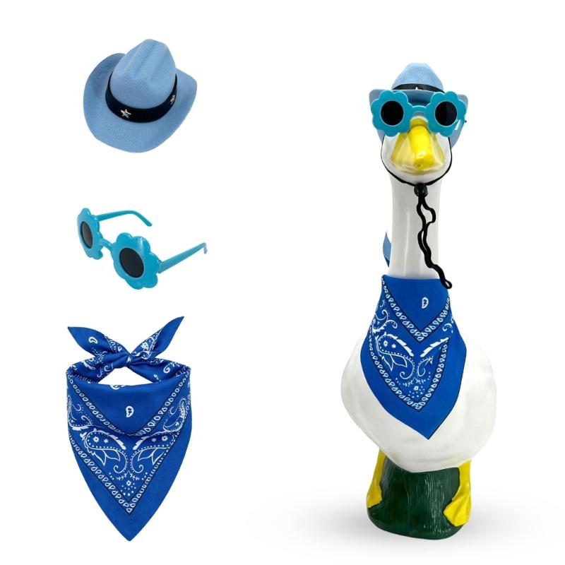 Porch Bird Clothes for 23 Inch Display with Coordinated Hat, Flower Glasses and Scarf for Patio or Entry Display
