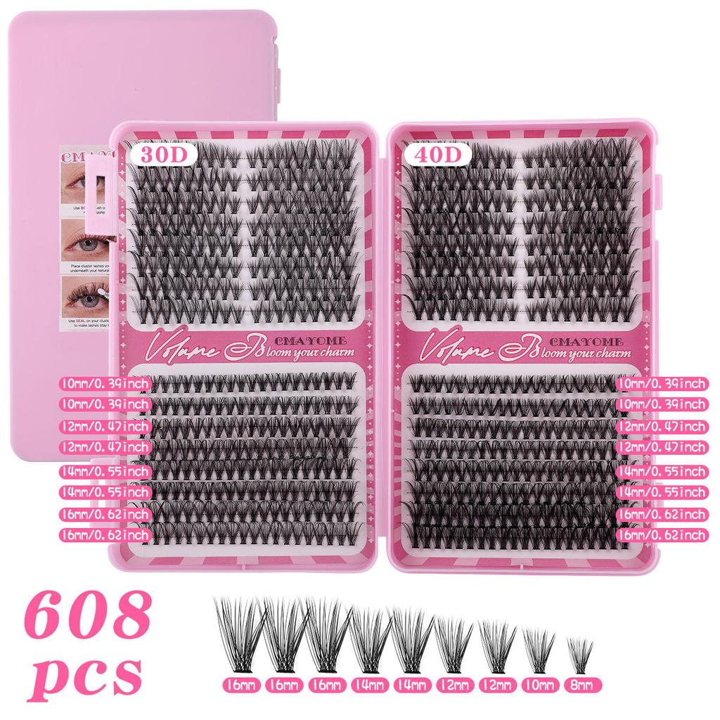 608 Clusters Of Single-Cluster False Eyelashes 8-16Mmdiy Segmented Natural Dense D-Curve Self-Grafting