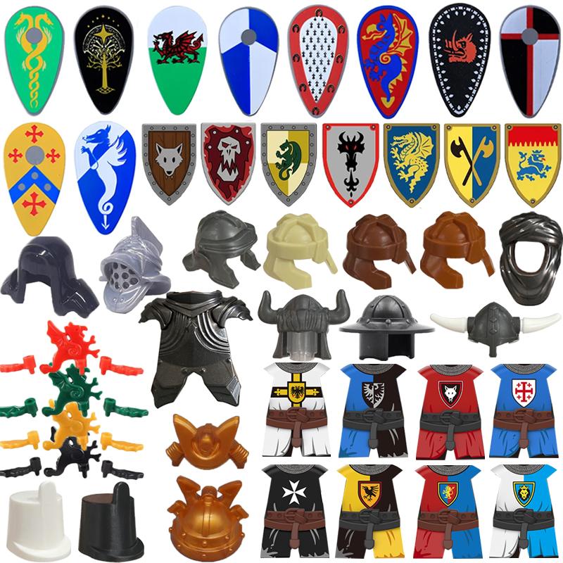 Medieval Military Castle Knight Building Blocks - King Figures with Helmet Armor and Weapon Accessories