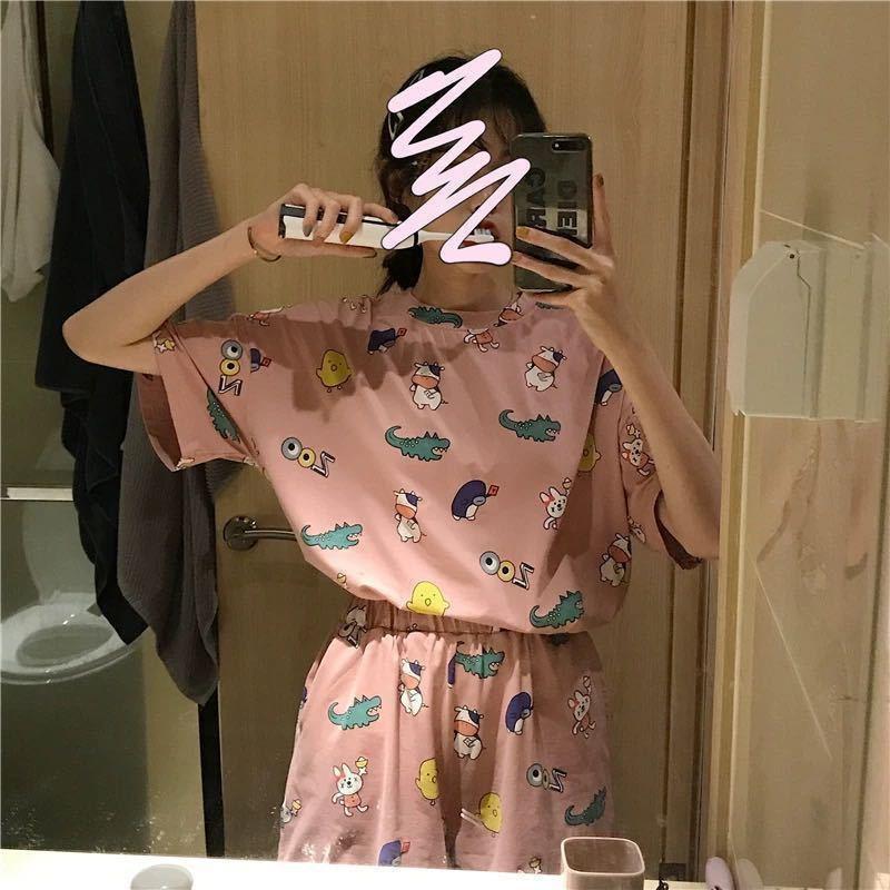 GMXIA Cute Panda Pajamas for Women In Summer, Short Sleeves and Shorts, Large-sized and Thin Summer Casual Home Wear Set