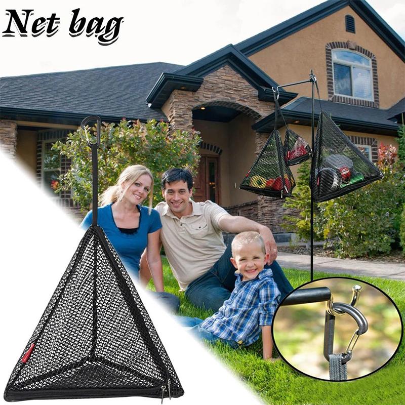 Outdoor Camping Kitchen Hanging Net Kitchen Foldable Storage Bag Cookware Drying Net Triangular Drying Net Dry Food Organizer