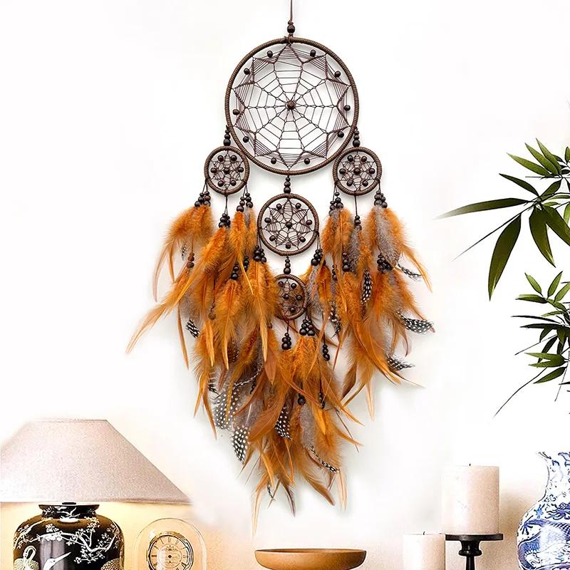 Vintage Blue Feathers Dream Catcher Wall Hanging Bedroom Pendants Home Decorations Handmade Wind Chimes for Holiday Gifts
