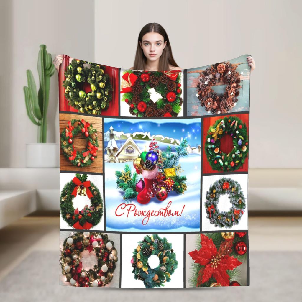Christmas Dog And Cat Blanket Fleece Spring/Autumn Nordic Merry Christmas New Year Thin Throw Blankets for Home Office Bedspread