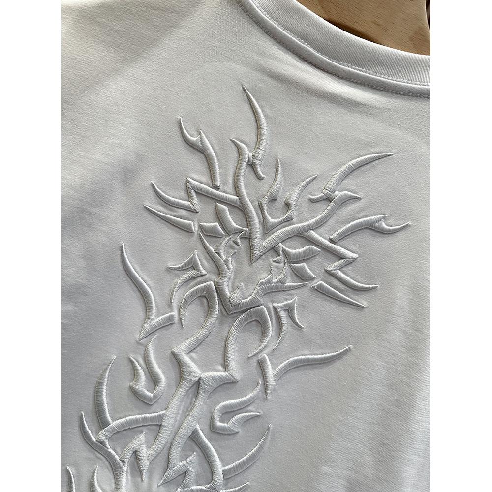 Summer Top Embroidery Neutral Short O-neck Casual Hip Hop Heavy Texture Cotton Ins Loose Men T-shirt
