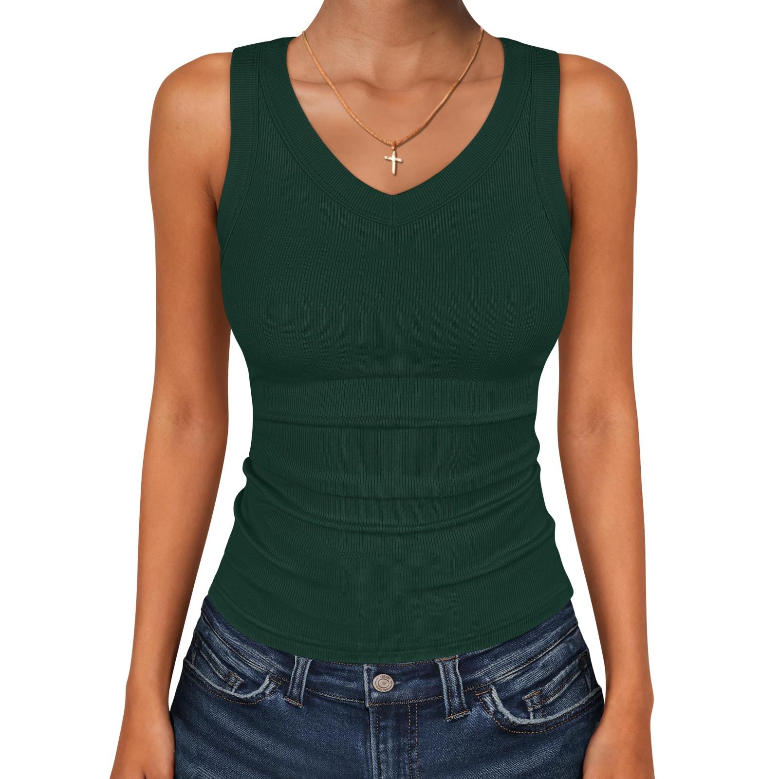 Women s V-neck Ribbed Knit Fitted Sleeveless T-Shirt L