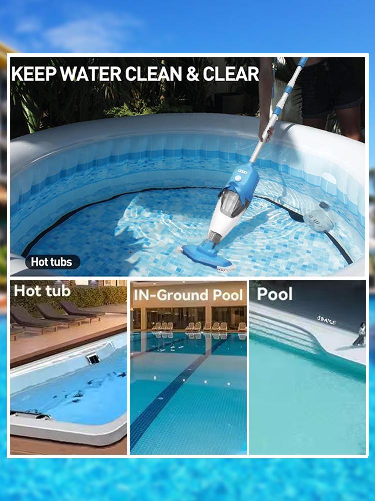 Handheld Rechargeable Pool Vacuum Cleaner for Spas Hot Tubs Small Pools with Automatic Immersion Detector Bristle Suction Nozzle