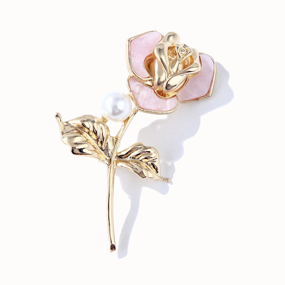 

Rose Pearl Plate Brooch Female Temperament Pin 100% Match Coat & Suit Corsage Long-lasting Color Exquisite Cute BFF Gift