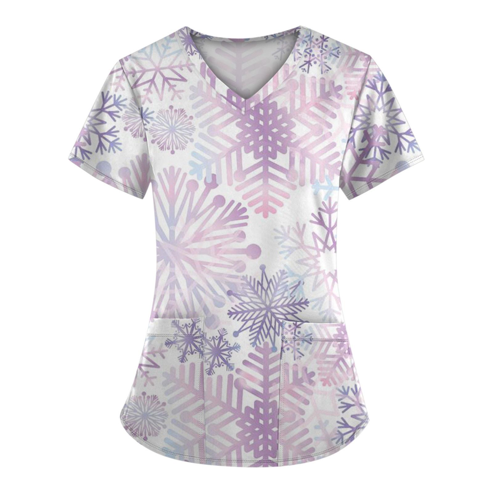 

Женская модная футболка с коротким рукавом и V-образным вырезом, карманом и рождественским принтом XL