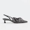 Fashion Elegant Gray Kitten Heel Slingback Strap Pumps Women Sexy Pointed Toe Satin Knot Heeled Sandals Fashion Office Designer Shoes