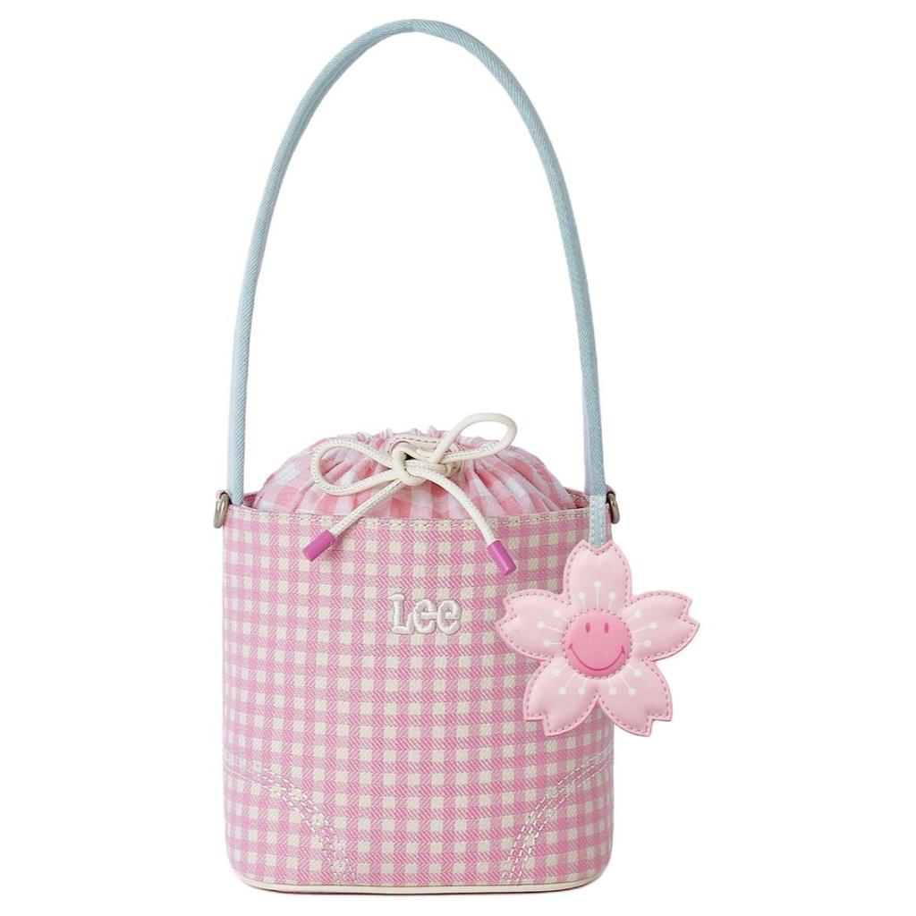 New Lee Fabric Bucket Bag, Handbag, Shoulder Bag Women's Pink Plaid LE250101M-102