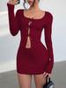 Sexy Velvet Bow-Tied Outfit Fashionable Long-Sleeve Mini-Skirt Loungewear Set