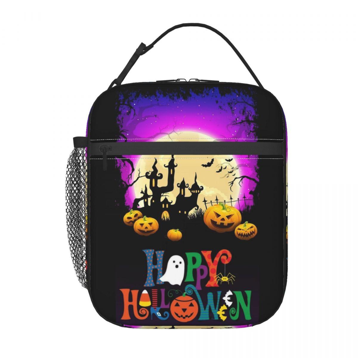 Sac à lunch isotherme Halloween Citrouille Fantôme pour Femmes Enfants Boîtes alimentaires portables Boîte à lunch thermique Sac fourre-tout One Size