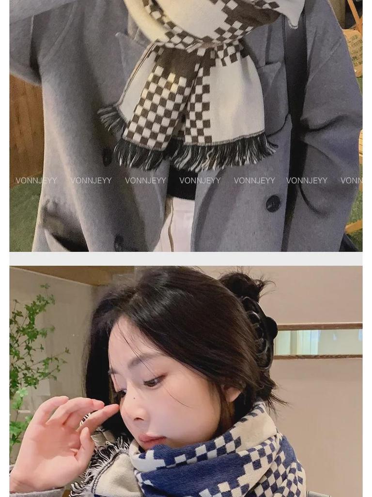 2024 British Checkered Women's Winter Scarf: Versatile Student & Couple Shawl