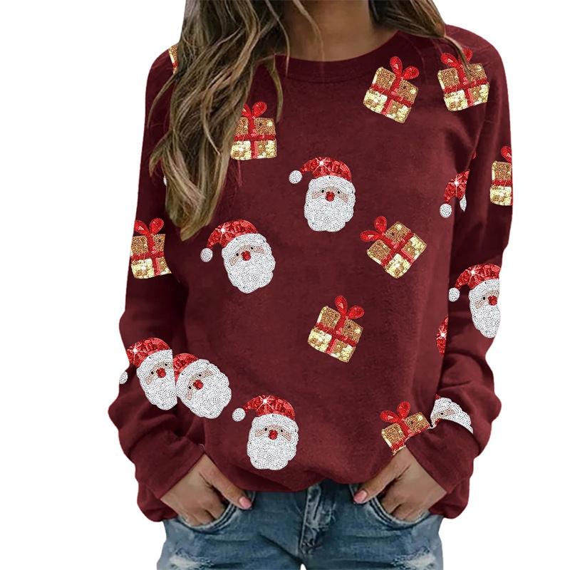 Autumn Fashion 3D Happy Christmas Print Sweatshirts Santa Claus Xmas Graphic Round Neck Hoodies Women Funny Clothing Sweatshirt