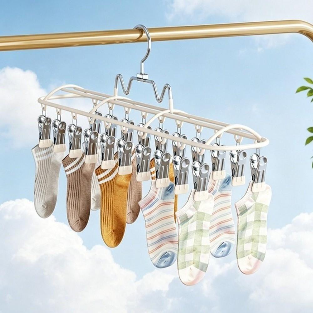 Stainless Steel Sock Drying Rack Windproof Clothes Hanger Portable Underwear Holder Outdoor Drying
