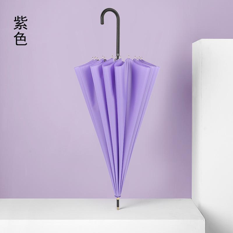 Japanese Small Fresh 16K Straight Pole Umbrella, Long Handle Umbrella, Simple Solid Color Leather Handle Advertising Umbrella, Umbrella Can Print LOGO
