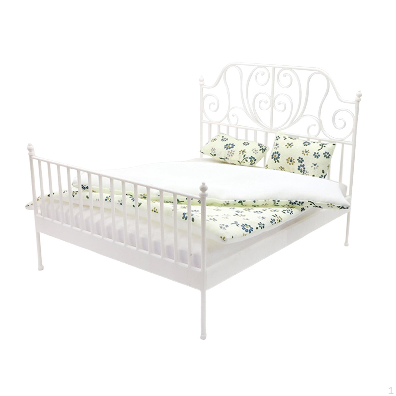 

1/12 Двуспальная кровать, Реалистичная жизненная сцена, Спальня, Аксессуары для микро-кукольного домика, Спальня для малыша белый